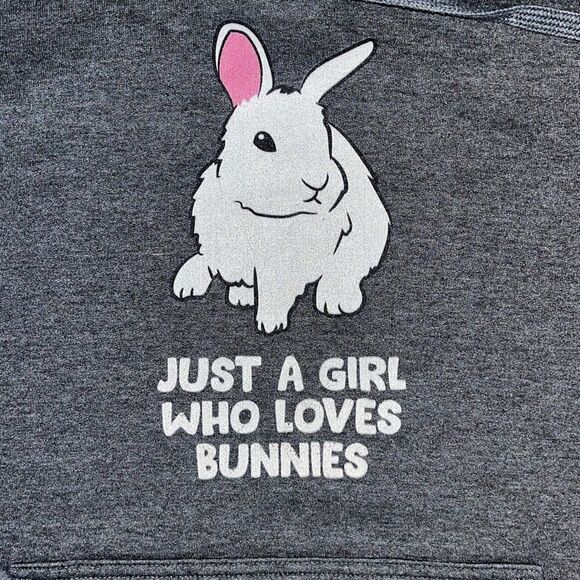 Just a Girl that Loves ❤️ Bunnies Bunny Rabbit hoodie Hooded Sweatshirt M Gray - Picture 2 of 3